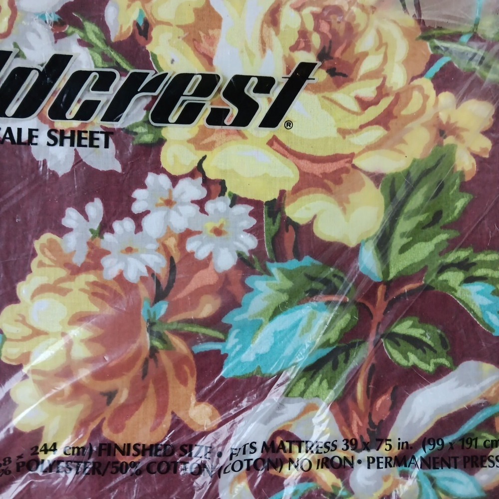 Fieldcrest Top Sheet Twin Flat Floral Bedding NEW Ribbons Roses Cottagecore BOHO - Picture 2 of 5
